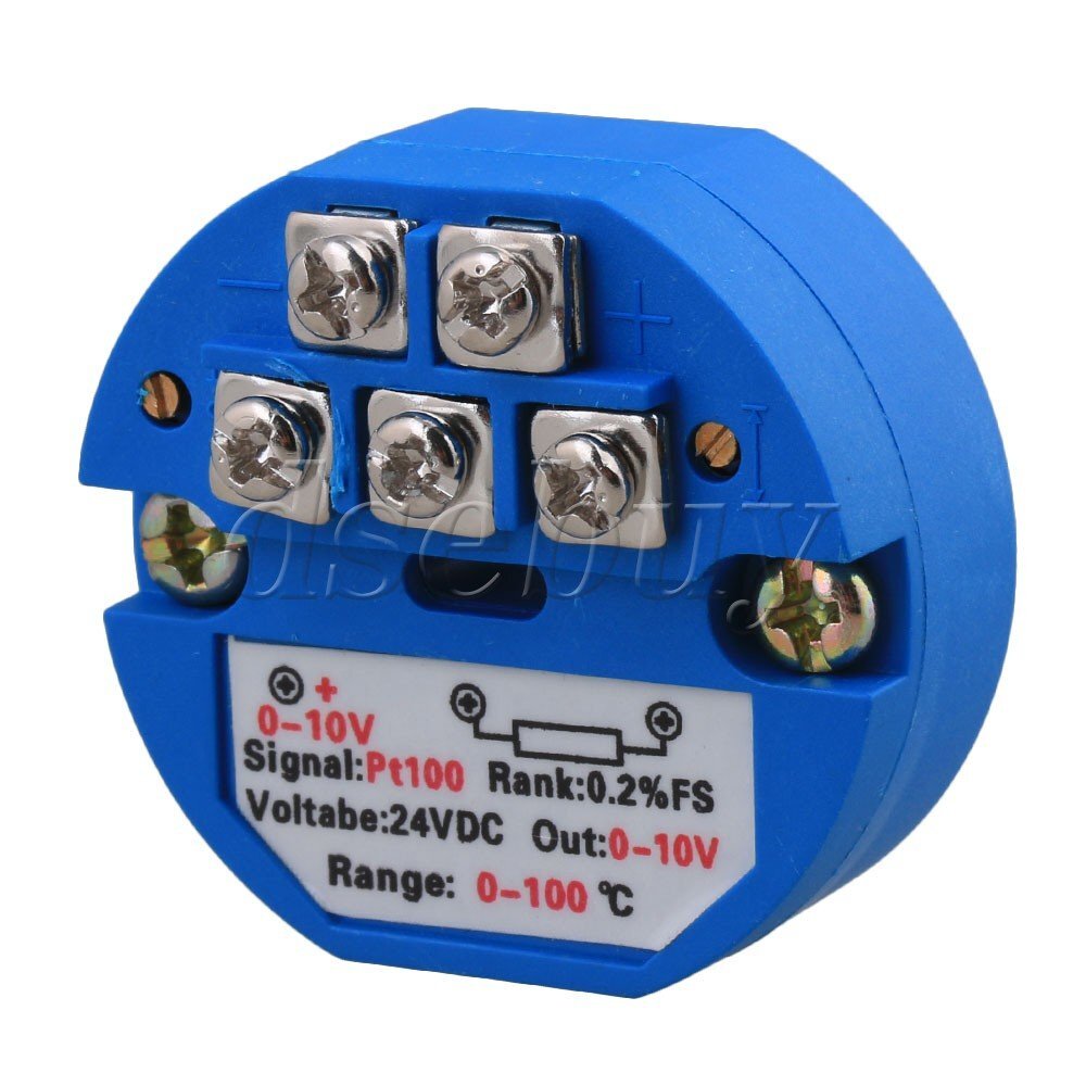 Plastic PT100 Temperature Sensor Transmitter 0-100C Output 0-10V DC