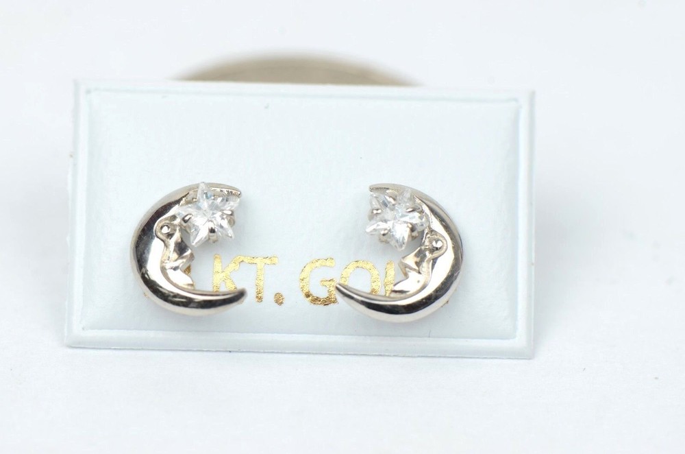 14k Yellow Gold Moon and Star Stud Earrings