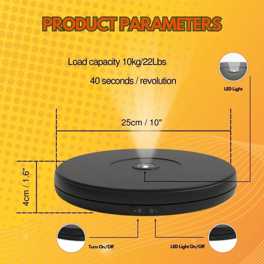 25cm Motorized Rotating Display Stand with LED Light