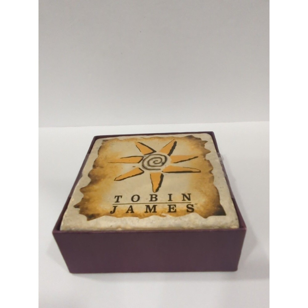 Tobin James Winery COASTER SET 4 Ceramic Tile LOGO Cork Back Sun PASO ROBLES CA