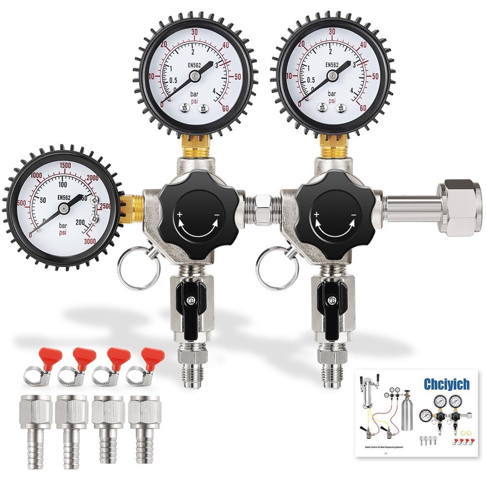 Dual Output Keg Co2 Regulator Beer Regulator, CGA-320 Kegerator Regulator, Tr...