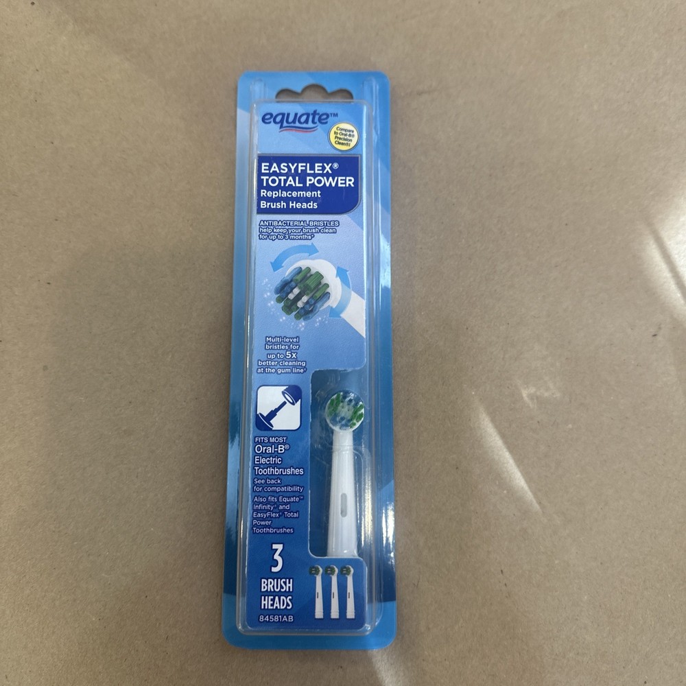 SEALED BOX Equate EasyFlex Total Power Replacement Toothbrush Heads 3-pack