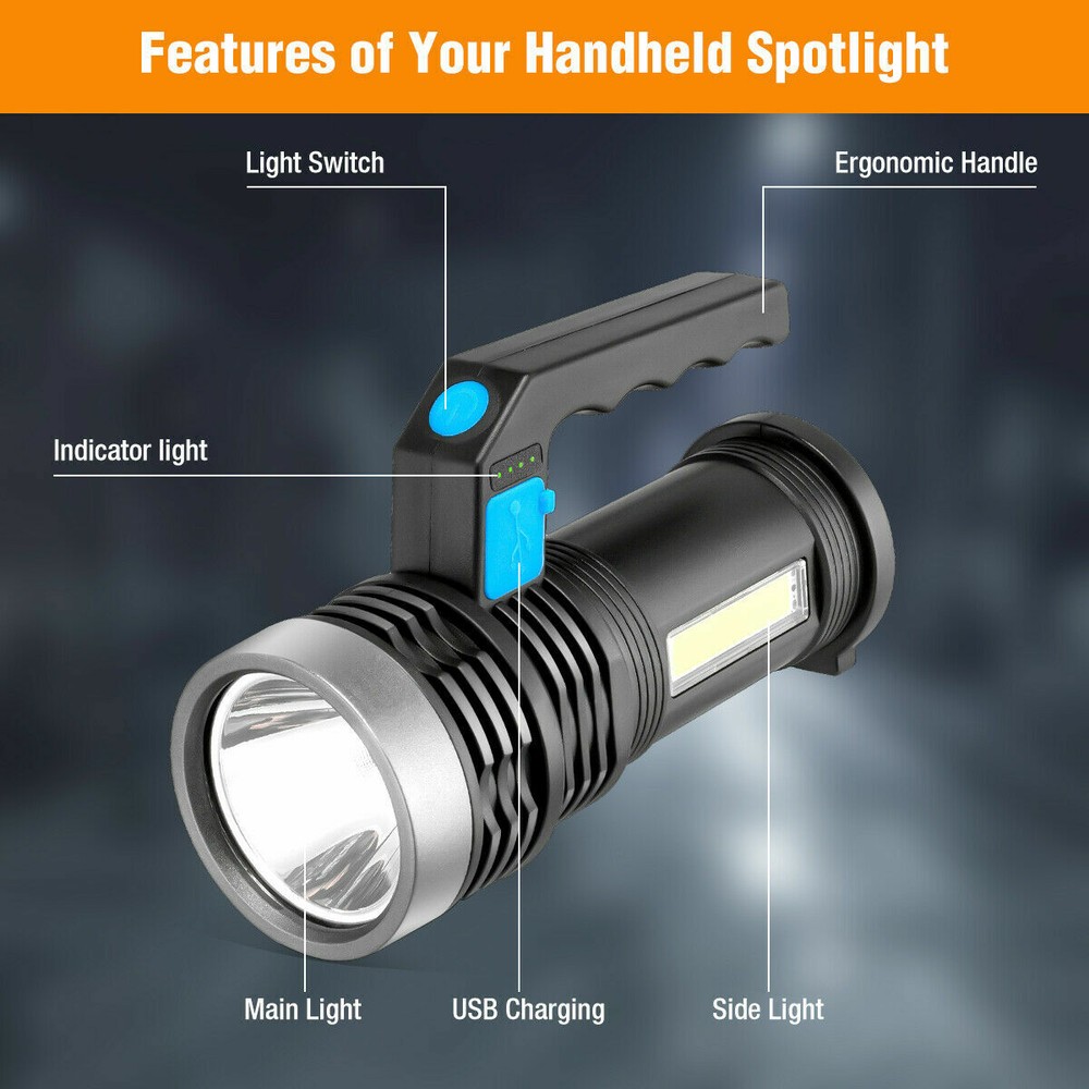 Super Bright LED Searchlight Portable Rechargeable Spotlight Handheld Flashlight