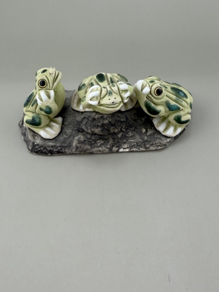 3 Frogs On Rock-hand Made Peru.R Berrocal  On Back.