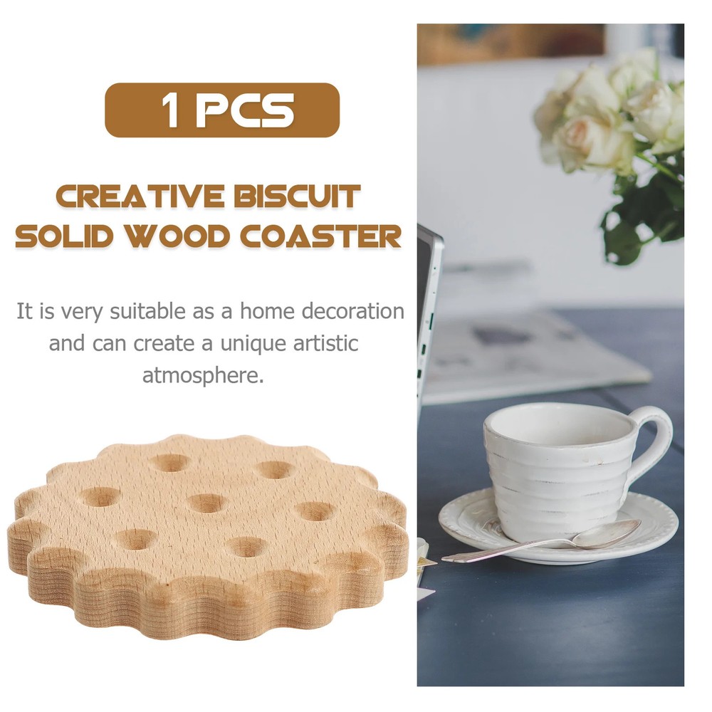 1Pcs Solid Wood Coaster Creative Biscuit Shape Heat Insulation Cup Mat Home Offi