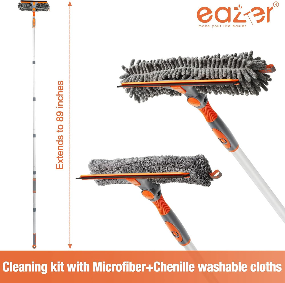 Eazer 89'' Squeegee Window Cleaner 2 in 1 Rotatable Window Cleaning Tool Kit wit