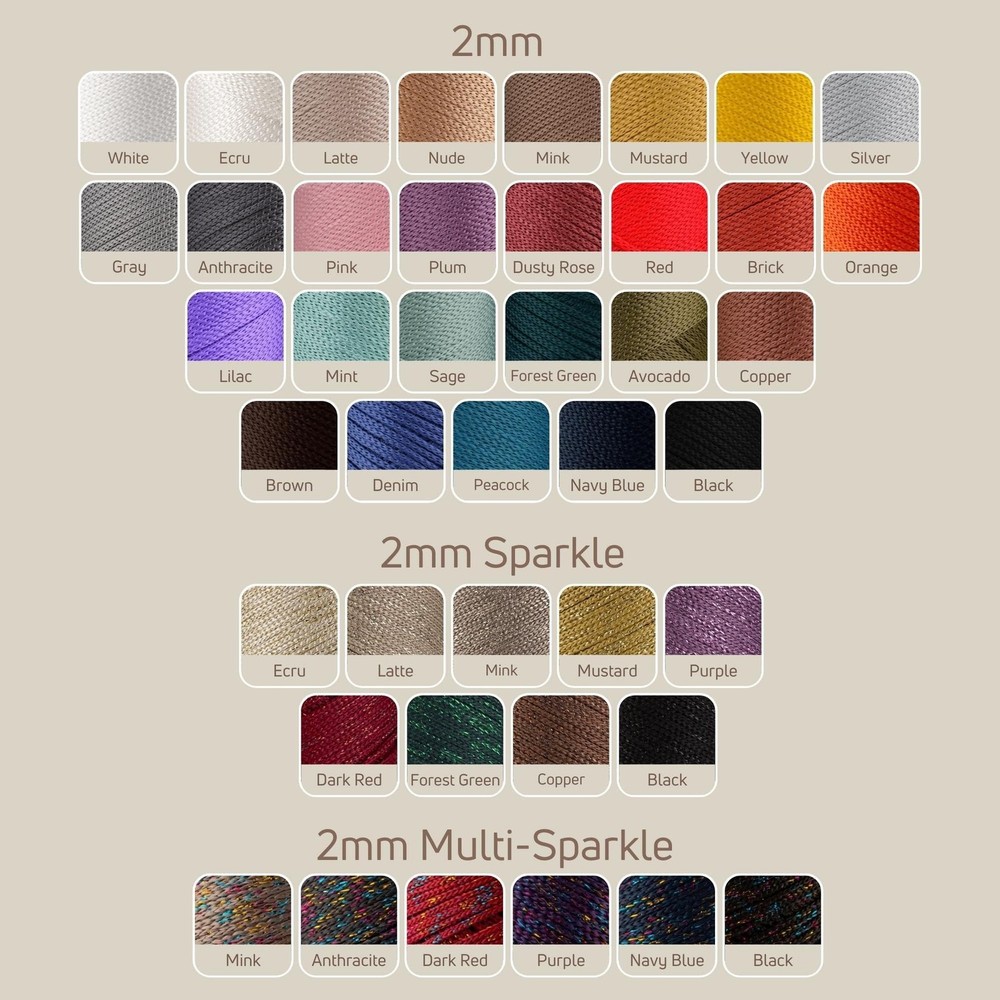 Sensy Premium 2mm Polyester Rope Polypropylene Macrame Crochet Cord Copper