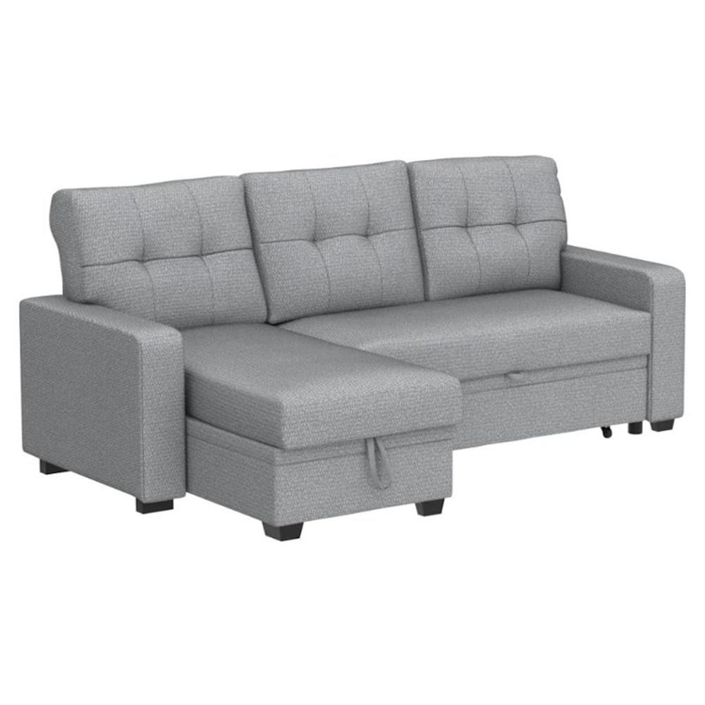 Maklaine Polyester Fabric Reversible Sleeper Sectional Sofa - Light Gray