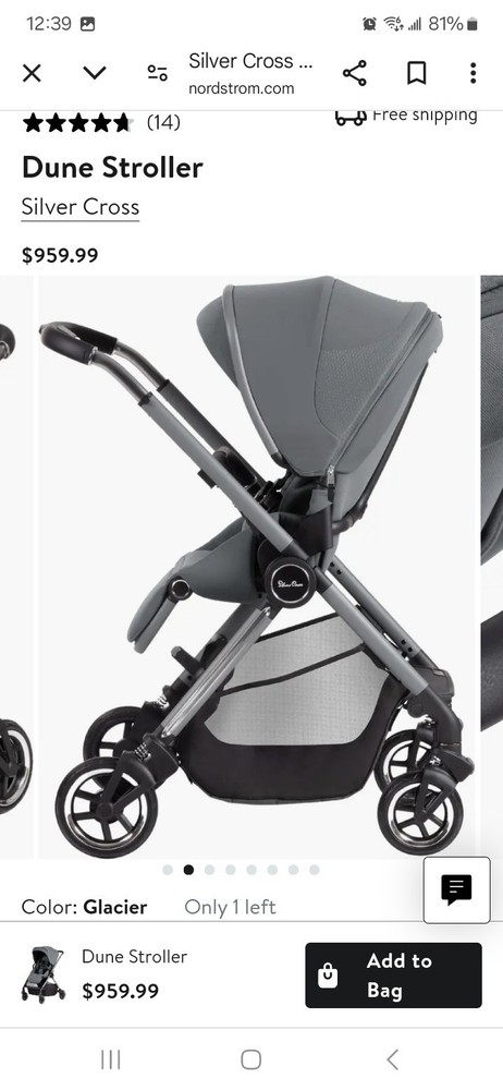 New Open Box Silver Cross Dune Stroller $960