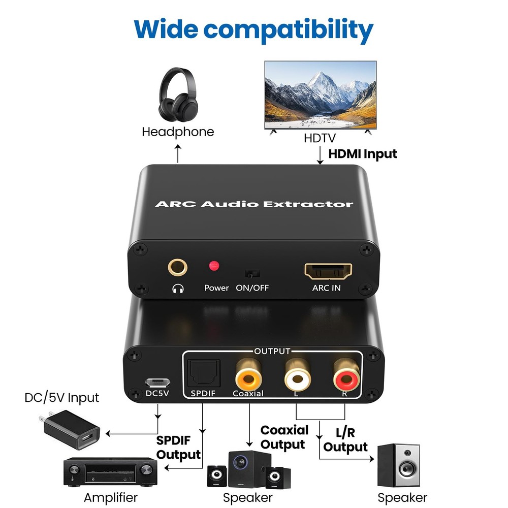HDMI ARC Adapter, ARC Audio Extractor with Digital Optical TOSLINK SPDIF Coax...