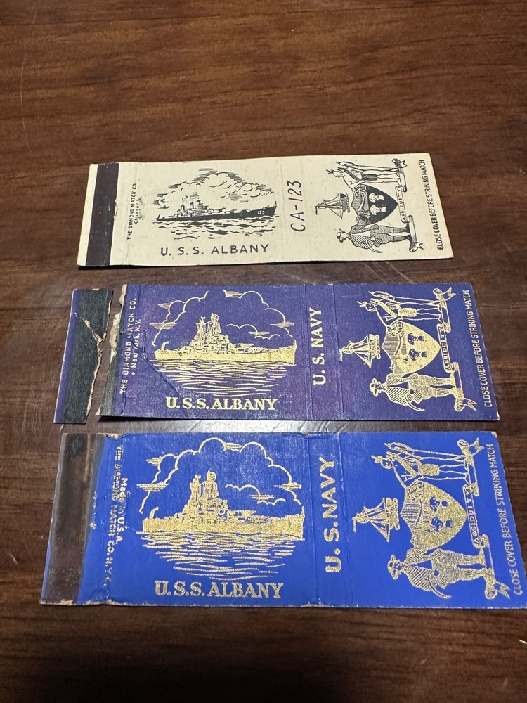 3 WW2 USS Albany Matchbook Covers