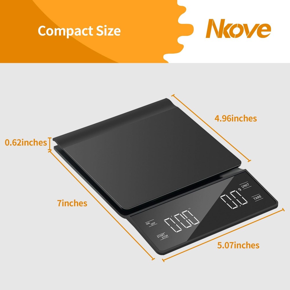 Precision Coffee Scale with Timer, 3kg Capacity, 0.1g Accuracy, LCD Display