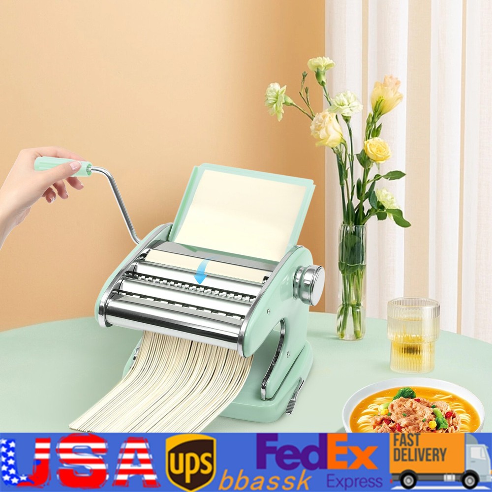 Manual Pasta Maker Machine with Adjustable Thickness Noodle Roller and Cutter