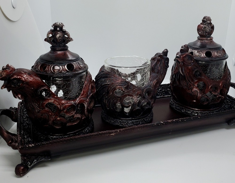 Three Rooster Incense Burner With Tray