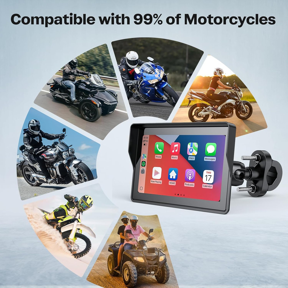 5" Waterproof Motorcycle Navigator Portable Wireless CarPlay Android Auto Screen