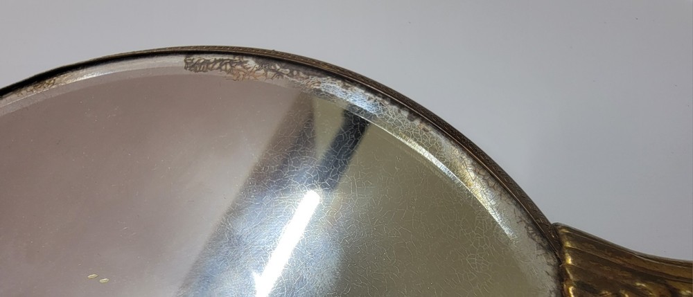 Vintage Handheld Mirror Pink with Brass Handle BEAUTIFUL