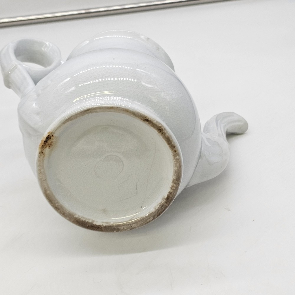 Early White Ironstone Teapot Molded Vine Like Scroll Relief Pattern