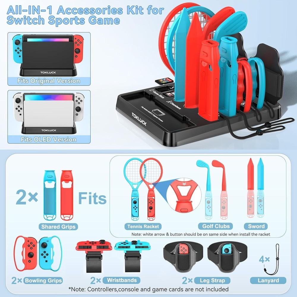 Switch OLED Accessories Kit - Game Bundle, Wheel, Caps, Case, Protector