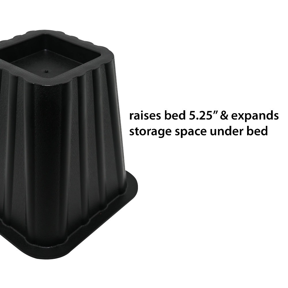 Black Plastic Bed Risers, Raise Your Bed to Create Storage Space, 4 Pack,