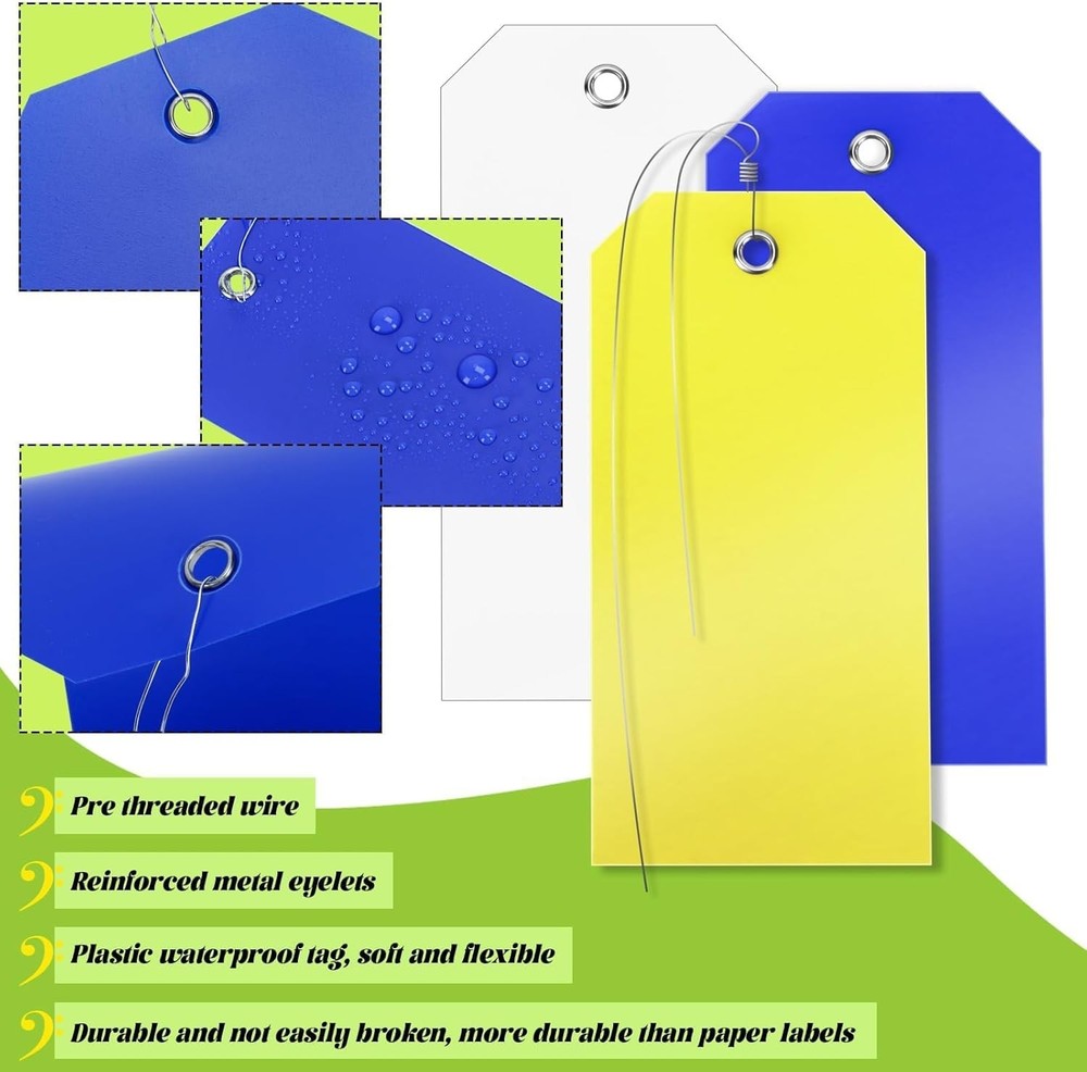 100PCS Waterproof Plastic Shipping Tags with Wire Ties