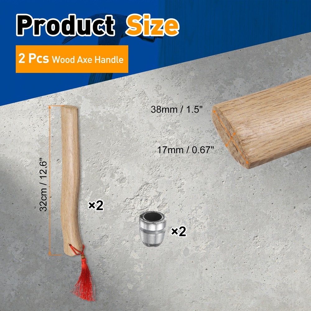 2pcs Wood Axe Handle Replacement 12.6" with Round Wedges for Axe