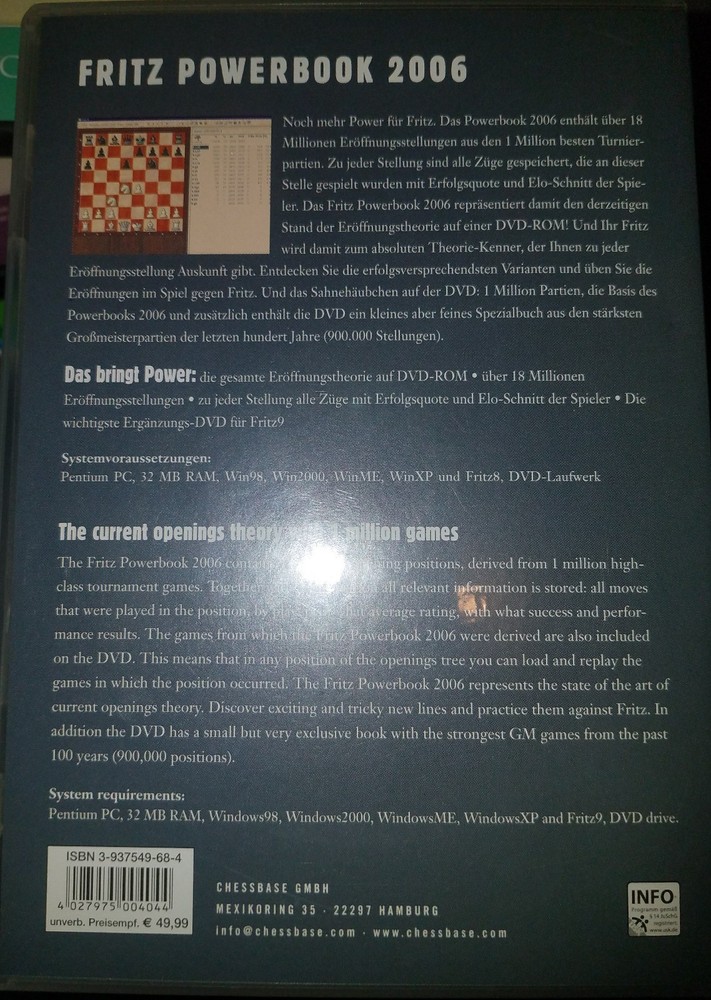Fritz Powerbook 2006 ChessBase [Chess PC DVD-ROM]