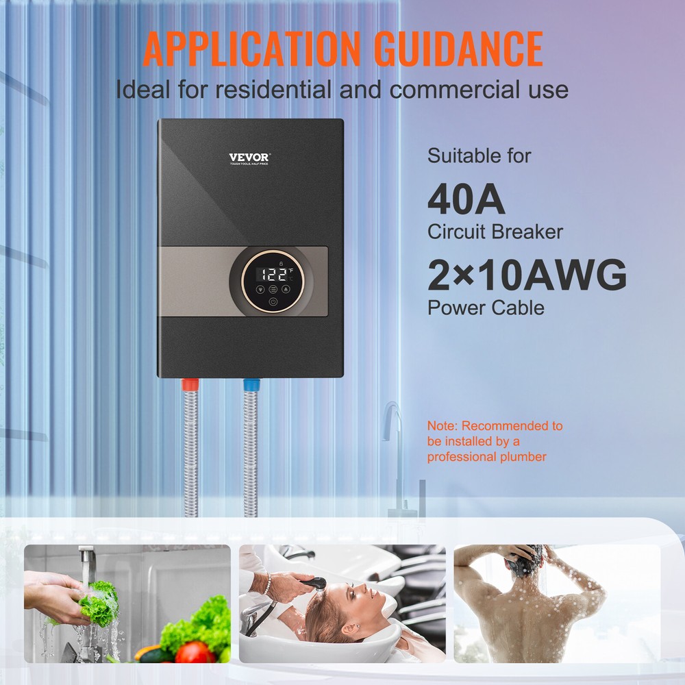 VEVOR 8KW Instant Hot Tankless Water Heater Electric Boiler for Shower Bathroom