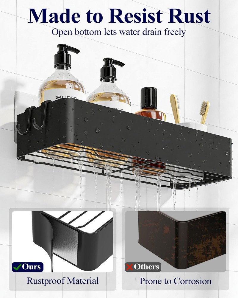 Kitsure Shower Caddy - 2 Pack Adhesive Organizer, Large, Black