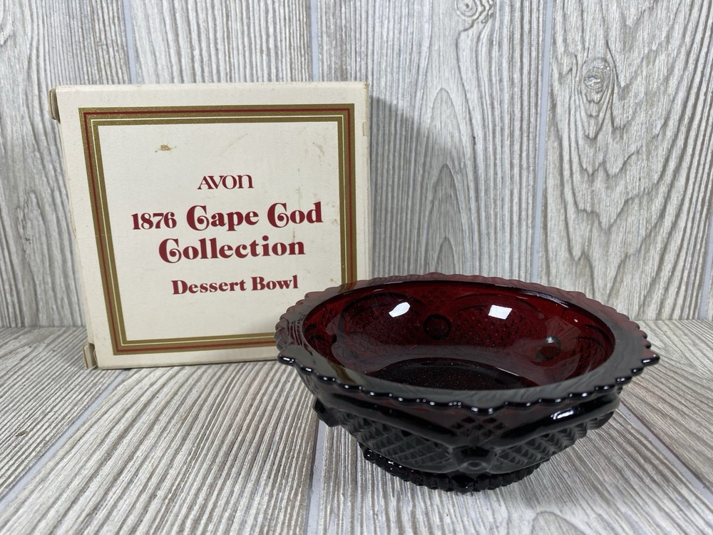 Vintage Avon 1876 Cape Cod Collection Ruby Red Dessert Bowl Original Box 1982