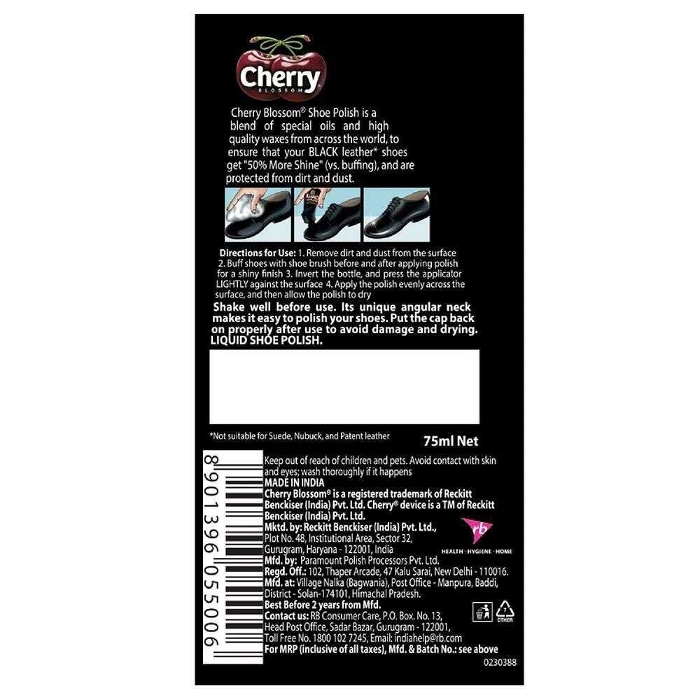 Cherry Blossom Black Liquid Shoe Polish 75ML