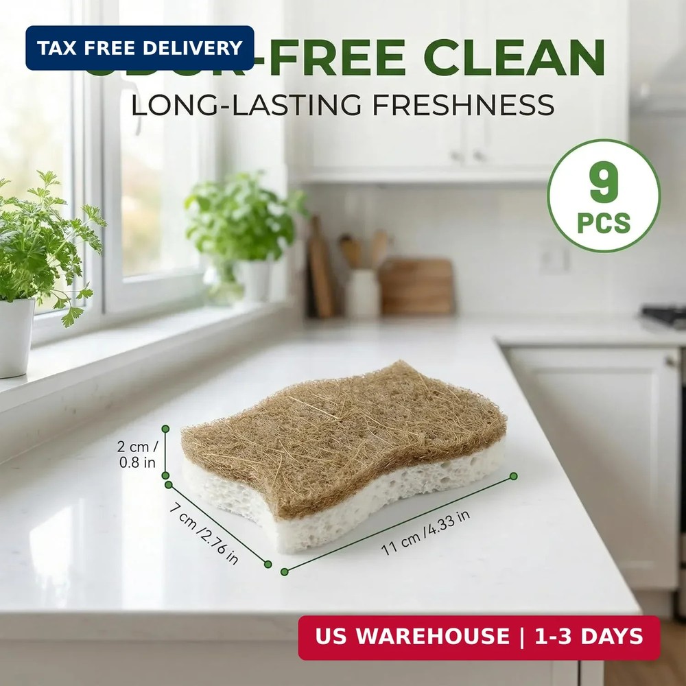 9 Pack Kickleen Biodegradable Natural Kitchen Sponges - Compostable Cellulose
