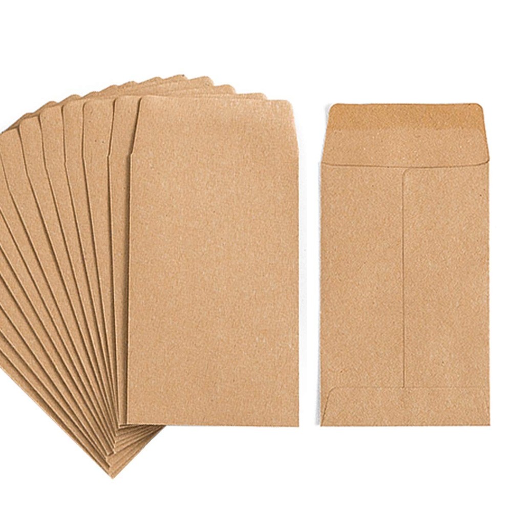 100 Pack Small Coin Envelopes Self-Adhesive Kraft Paper Seed Light Brown