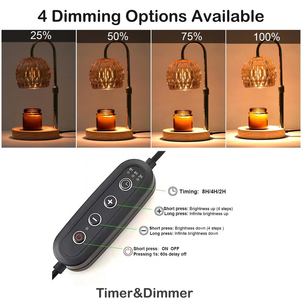 Candle Warmer Lamp with Timer, Adjustable Height Dimmable Candle Warmer,Compa...