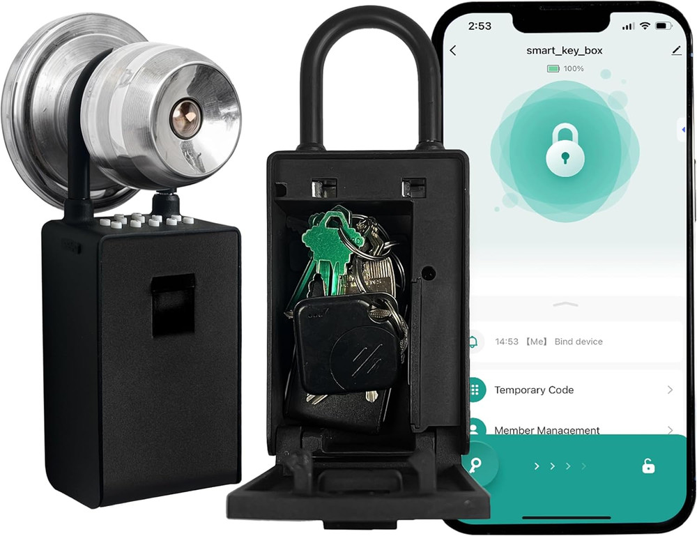 Bluetooth Key Lock Box - Smart Wall Mount, Keyless Entry, Waterproof, Extra Larg