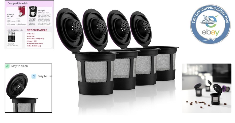 4 Black Reusable K Cups for Keurig 1.0 & 2.0 - Cost-Effective Brewing Solution