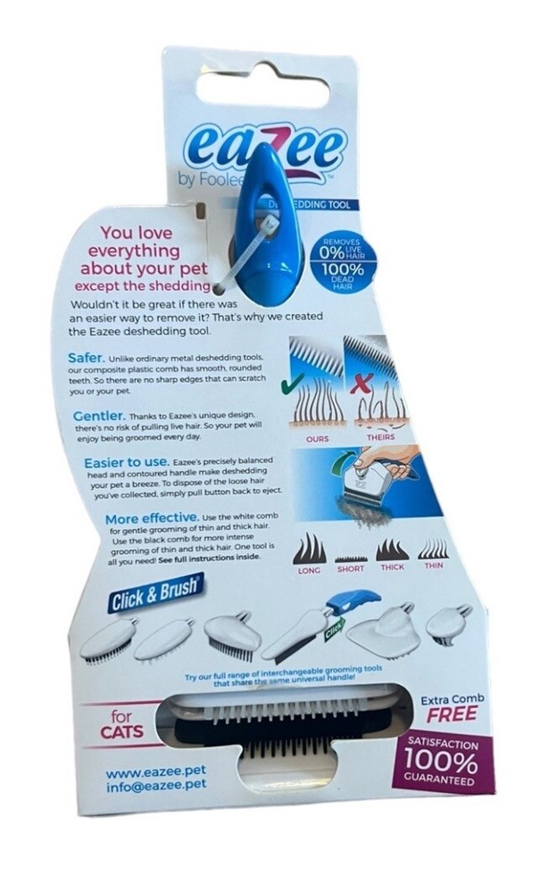 Eazee Cat DeShedding Brush By Foolee (Blue)