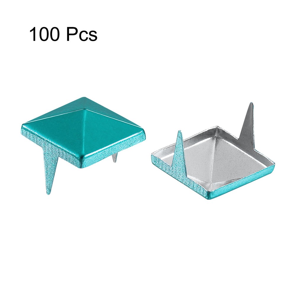 100Pcs Square Pyramid Rivets, 12mm Two-Jaw Studs Spikes (Blue)