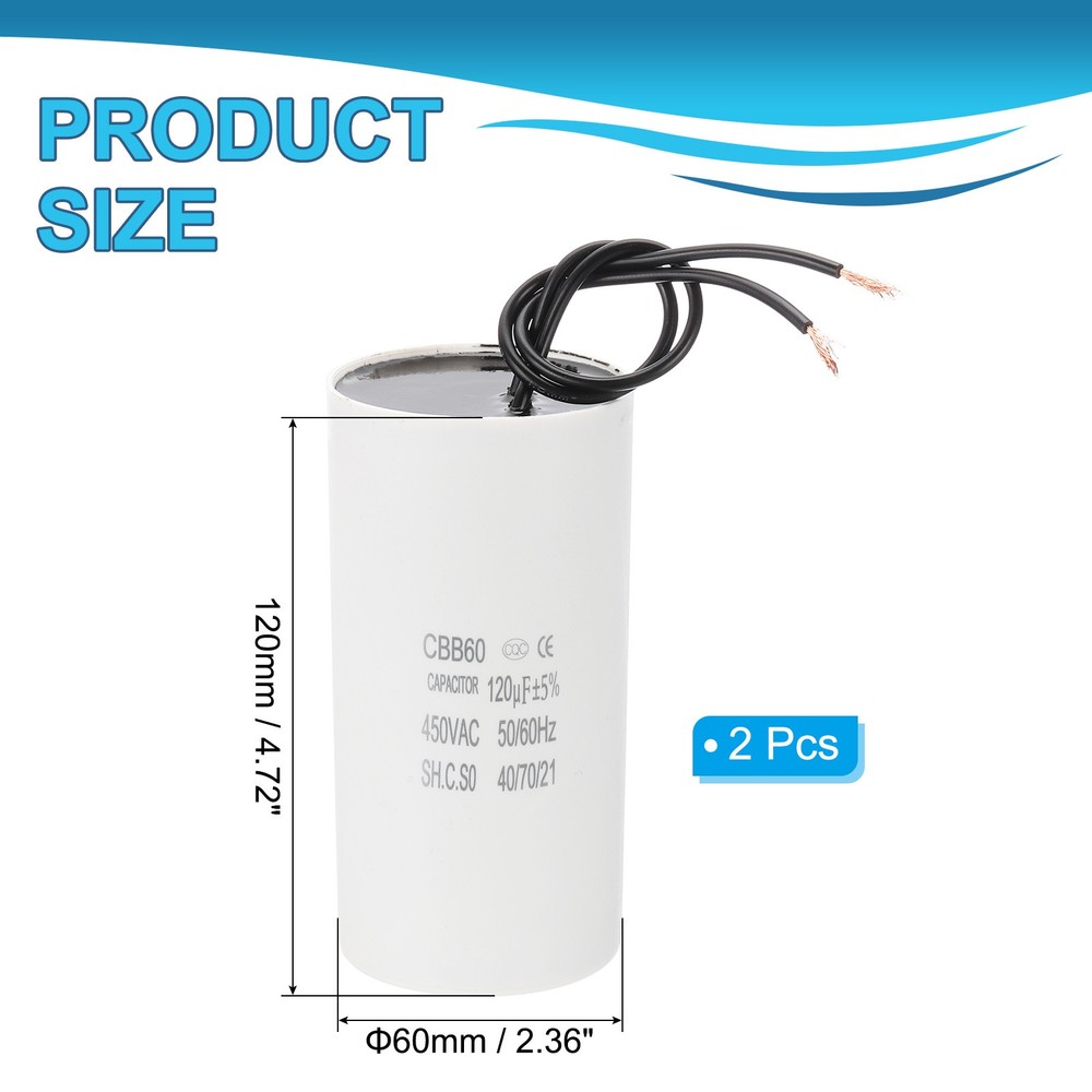 120uF CBB60 Running Capacitor, 2 Pcs Run Capacitor, White