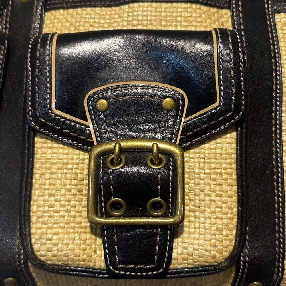 Coach woven tote with black leather
