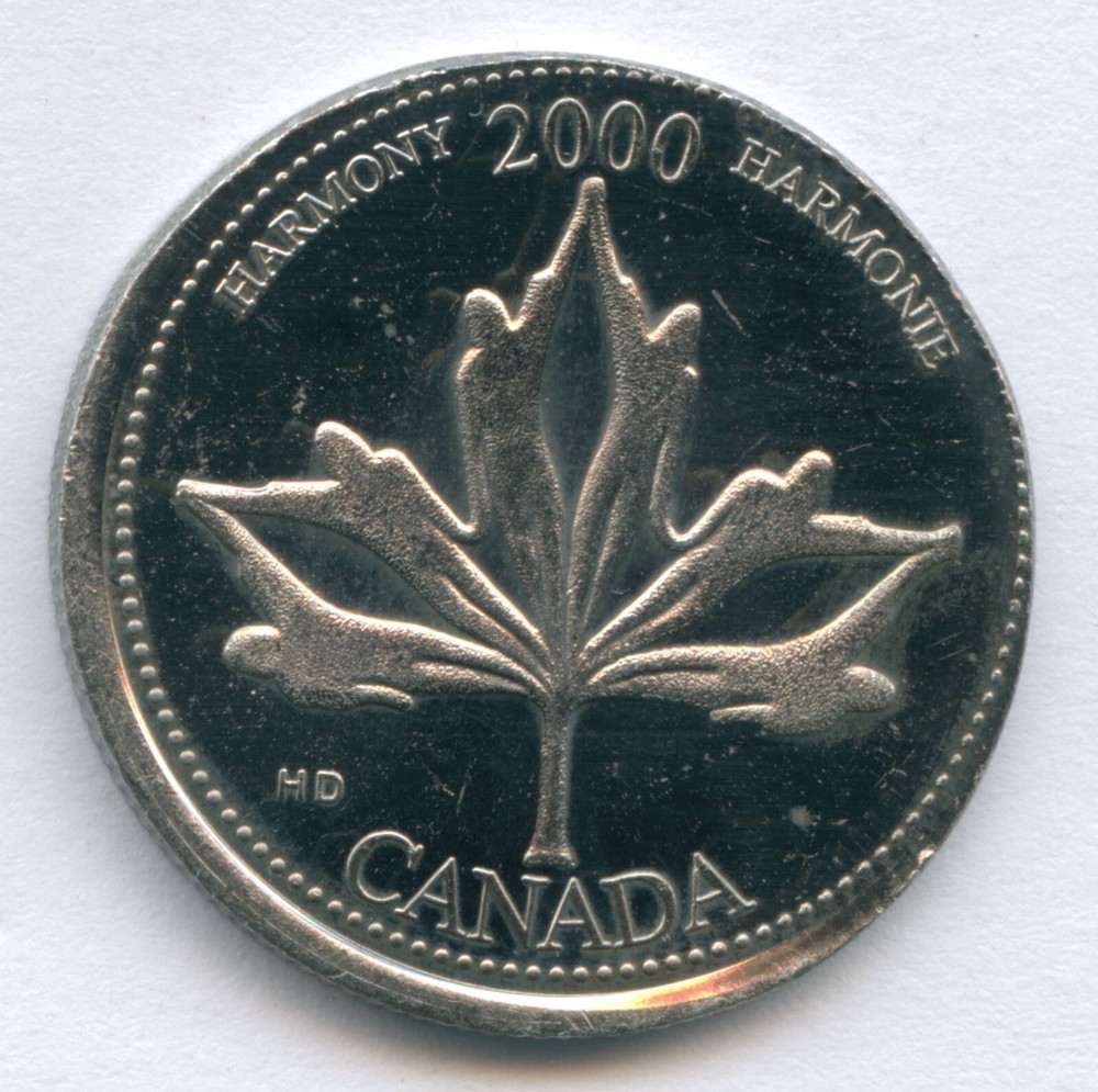 ERROR - 2000 Canada 25 Cents Harmony struck on a 4.91 gram CuNi CCCS MS-63