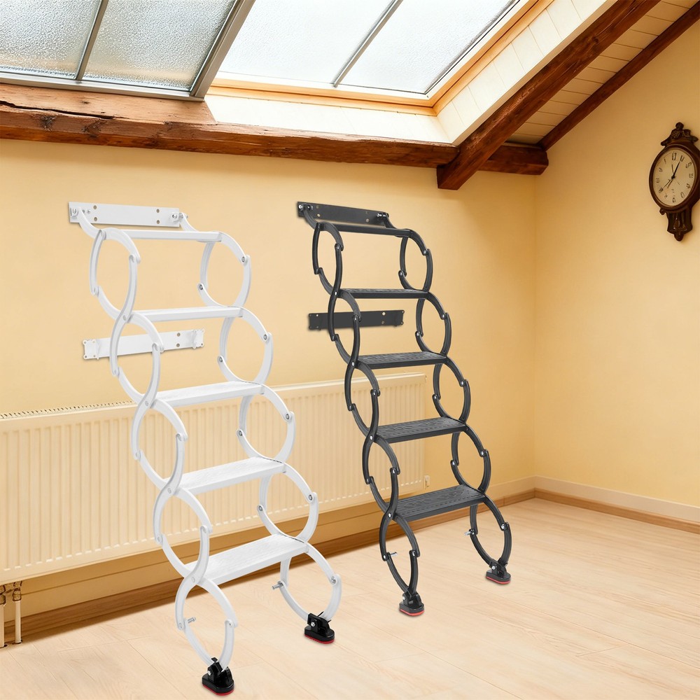 5-Step Wall Mounted Folding Ladder, Retractable Telescoping Step Folding Stair