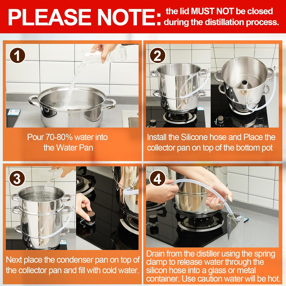 Stainless Steel Water Distiller, 3 Layers 1.2 Gallon Distilled Machine Distil...