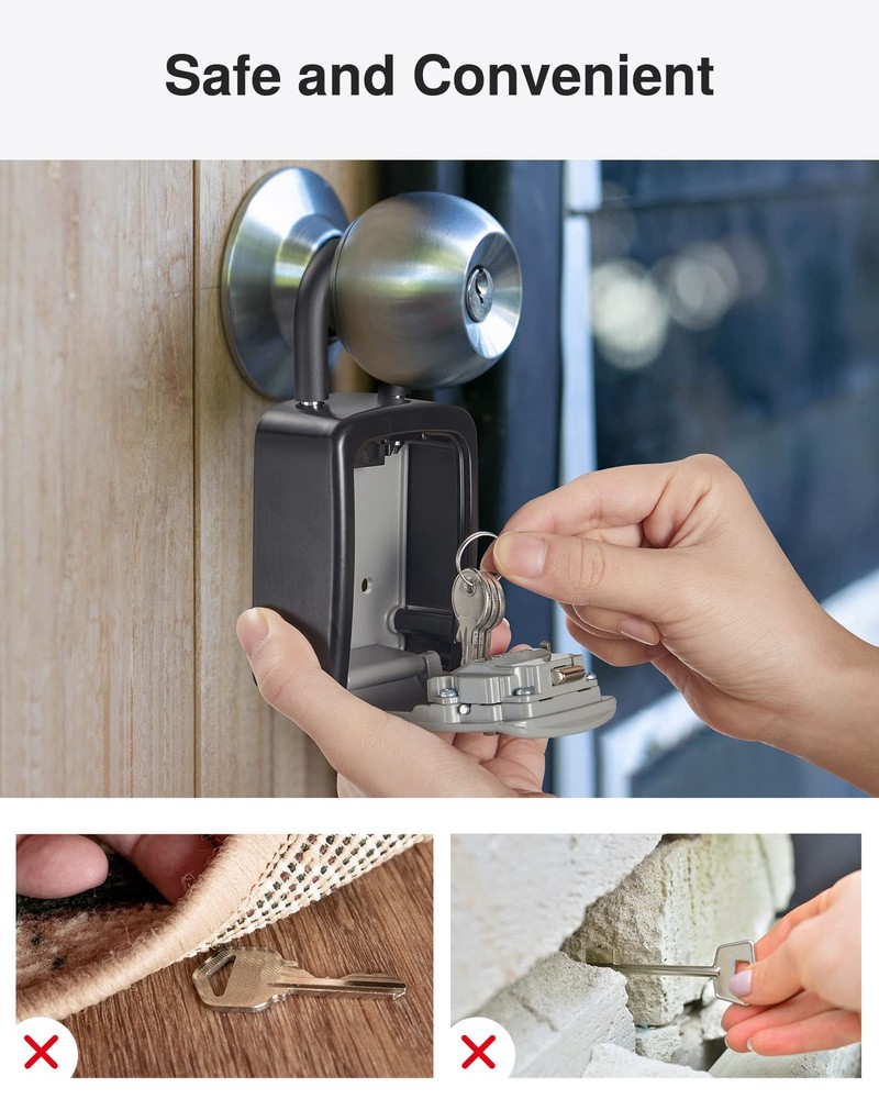 Key Lock Box, 4-Digit Combination Key Storage Lockbox, Portable Wall Mounted ...