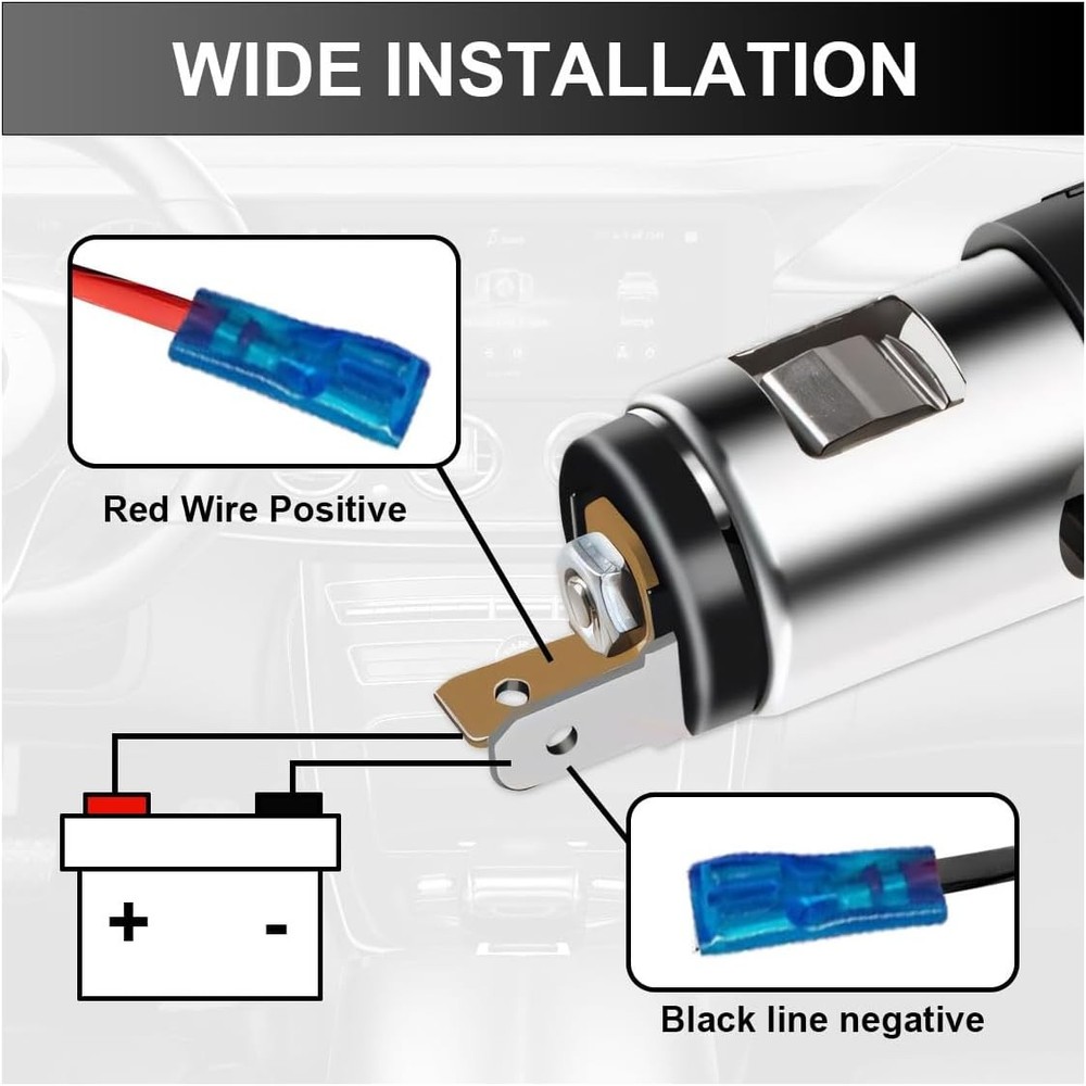 Cigarette Lighter Socket, DC 12V Waterproof Car Power Outlet Socket Replacement