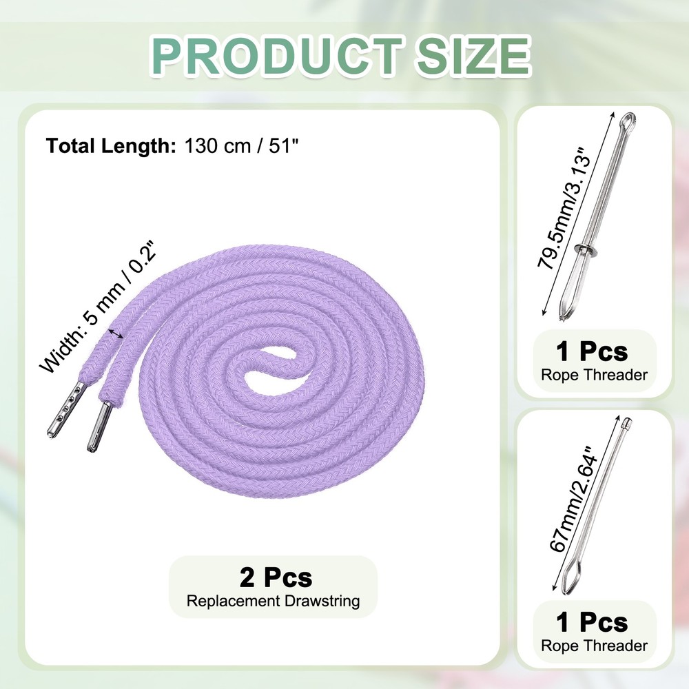 2pcs 51 Inch Replacement Drawstring Cords with Threaders, Light Purple