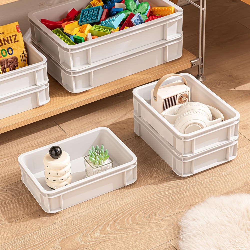 Plastic Storage Bins, Straught Wall Handled Storage container Tote ,Space-Sav...