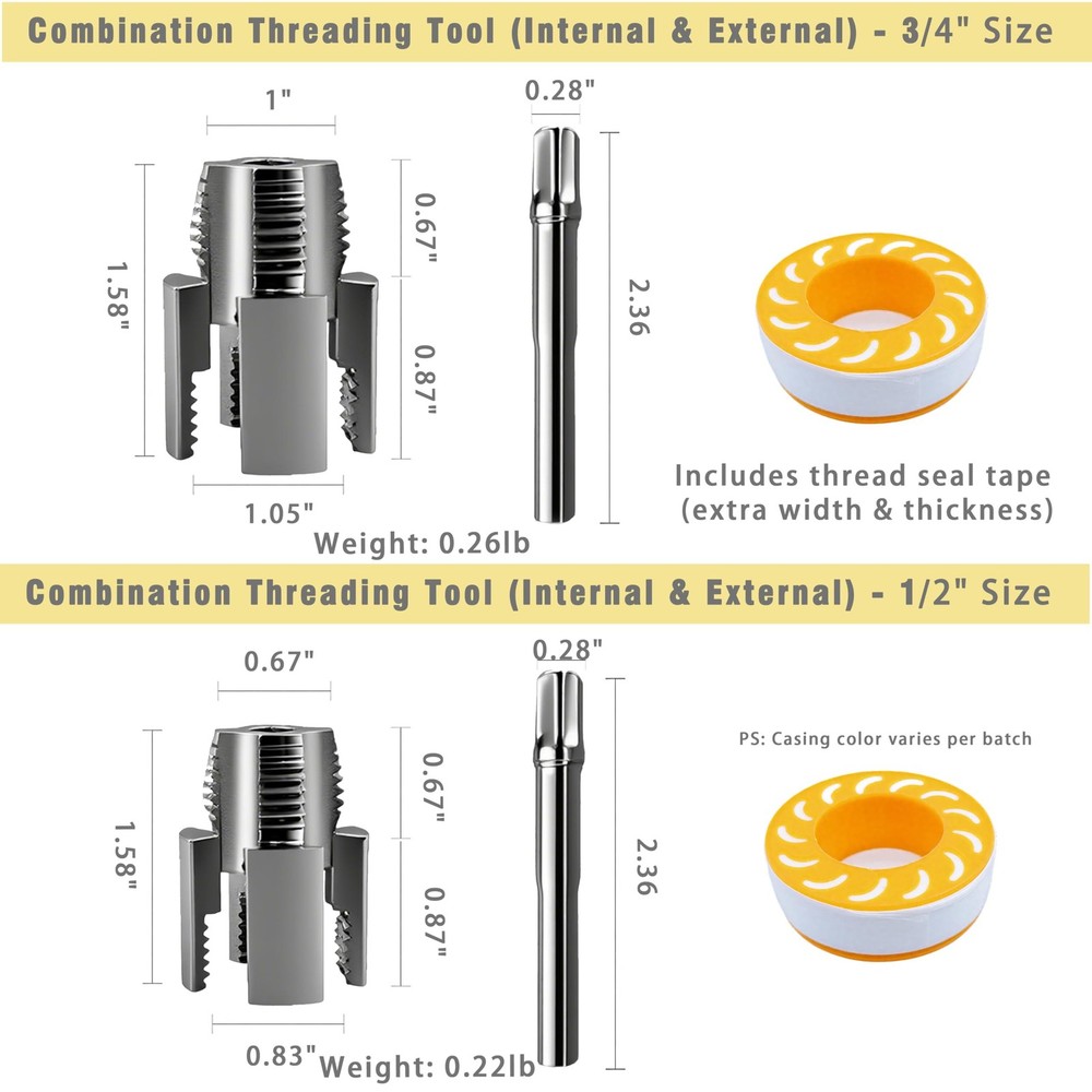 Integrated Internal & External Pipe Threading Tool with Screw Extractor & Sea...