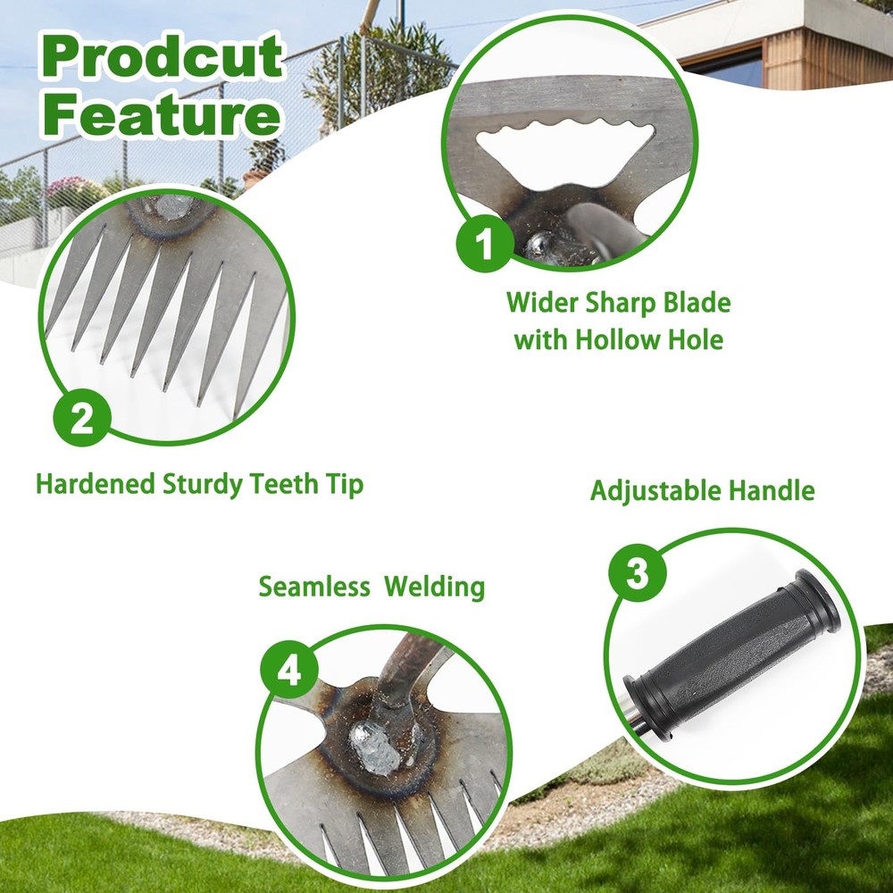 New Adjustable Uprooting Weeding Tool with Long Handle,11-Teeth Weed Puller R...