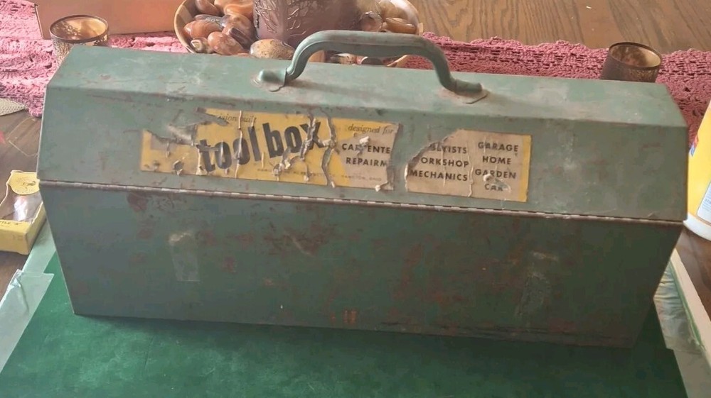 Vintage Hamilton  Green Metal Tool Box Coffin Style.