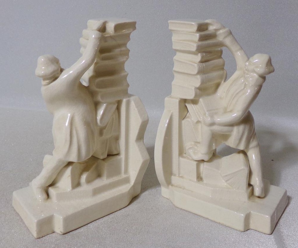 Art Deco Ceramic Librarian Professor Bookends